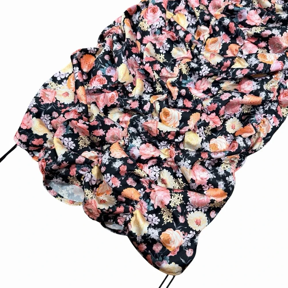For Love & Lemons Floral Bustier Mini Dress Ruched Drawstring Women's M - Picture 6 of 11